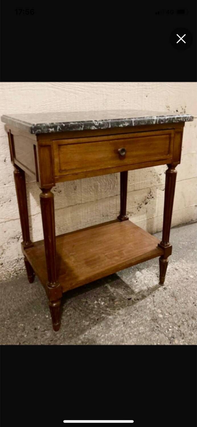 Louis XVI style bedside tables in solid walnut and grey marble