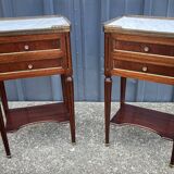 Pair of mahogany bedside tables, marble top, Louis XVI style