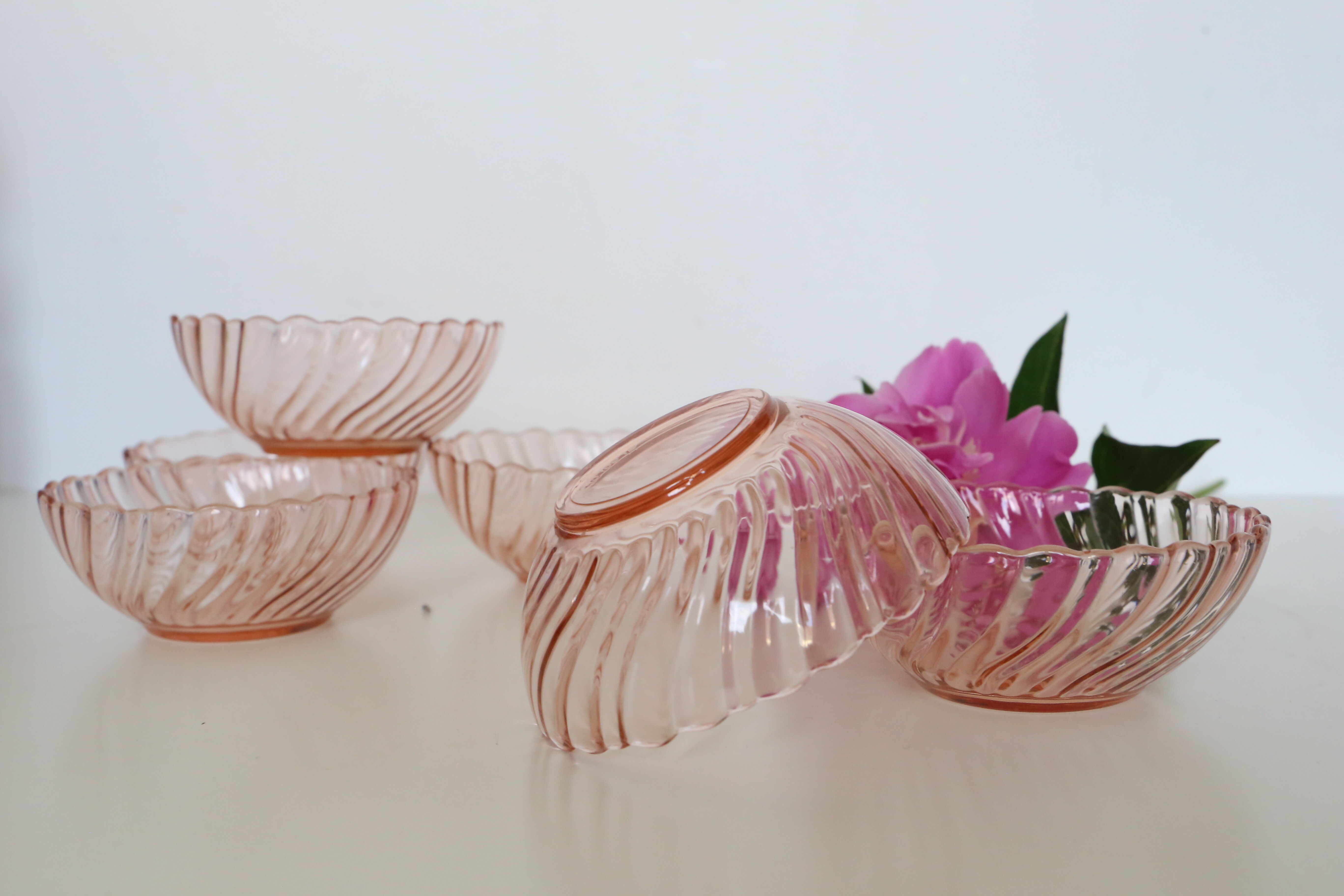 Rosaline pink glass bowls, arcoroc, lot of 6, vintage french, vintage