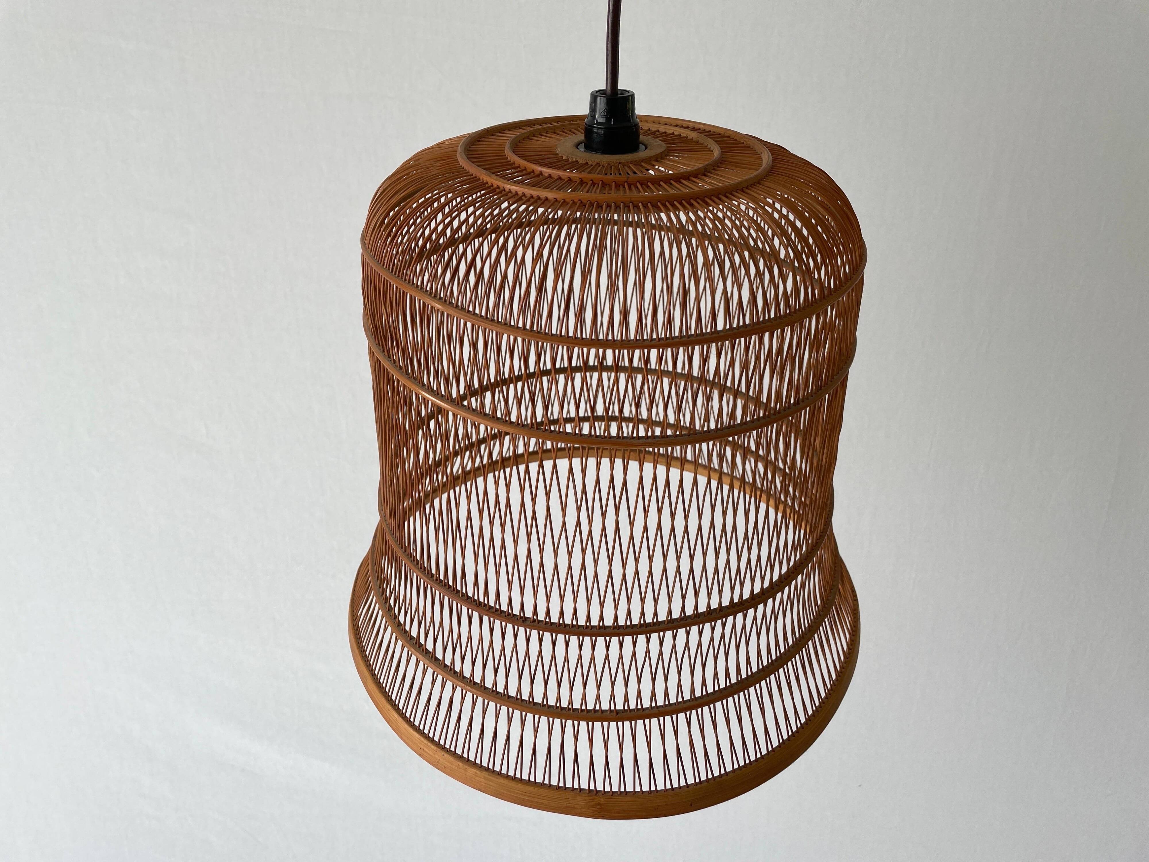 Unique Danish hanging lamp in the shape of a wooden cage, 1960s, Denmark.