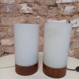 Pair of scandinavian table lamp glass and teak