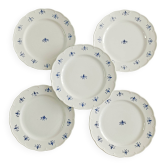 Lot de 5 assiettes plates Boch La Louvière, décor tulipes