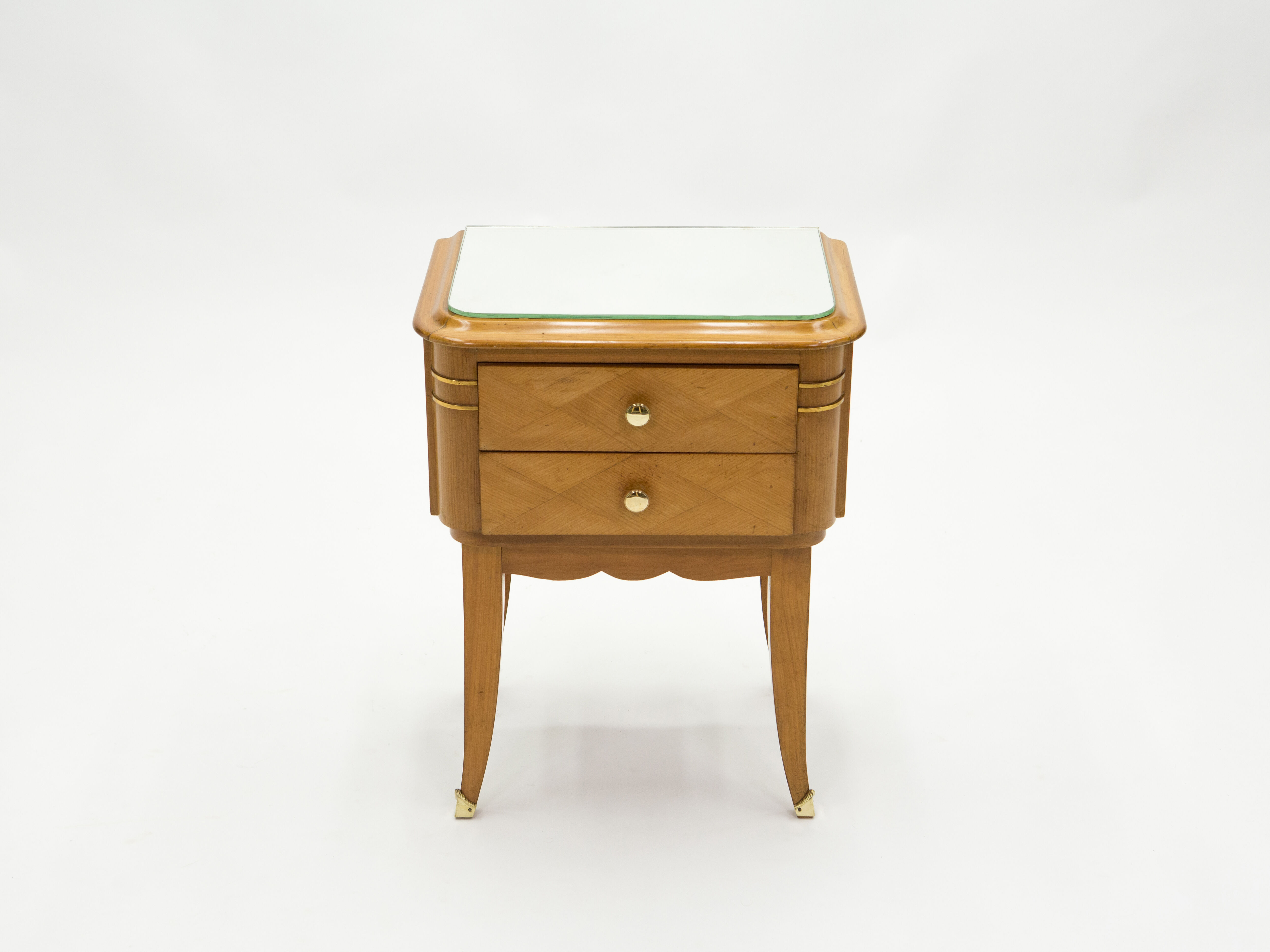 Pair of bedsides in sycamore brass mirror by Jean Pascaud 1940