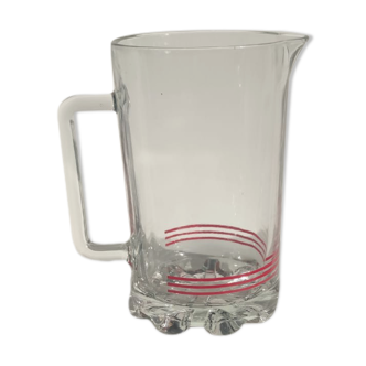 Vintage Italian orangeade pitcher made of red striped glass
