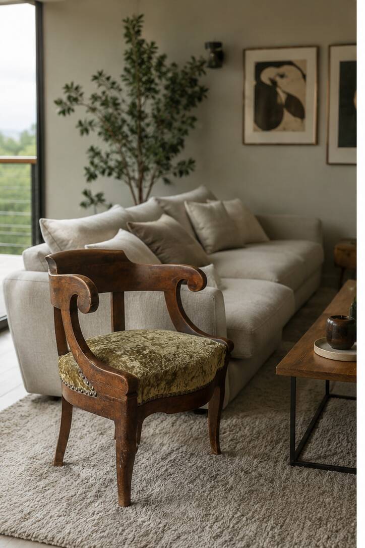 Restoration period armchair in solid walnut – France, circa 1820-1830