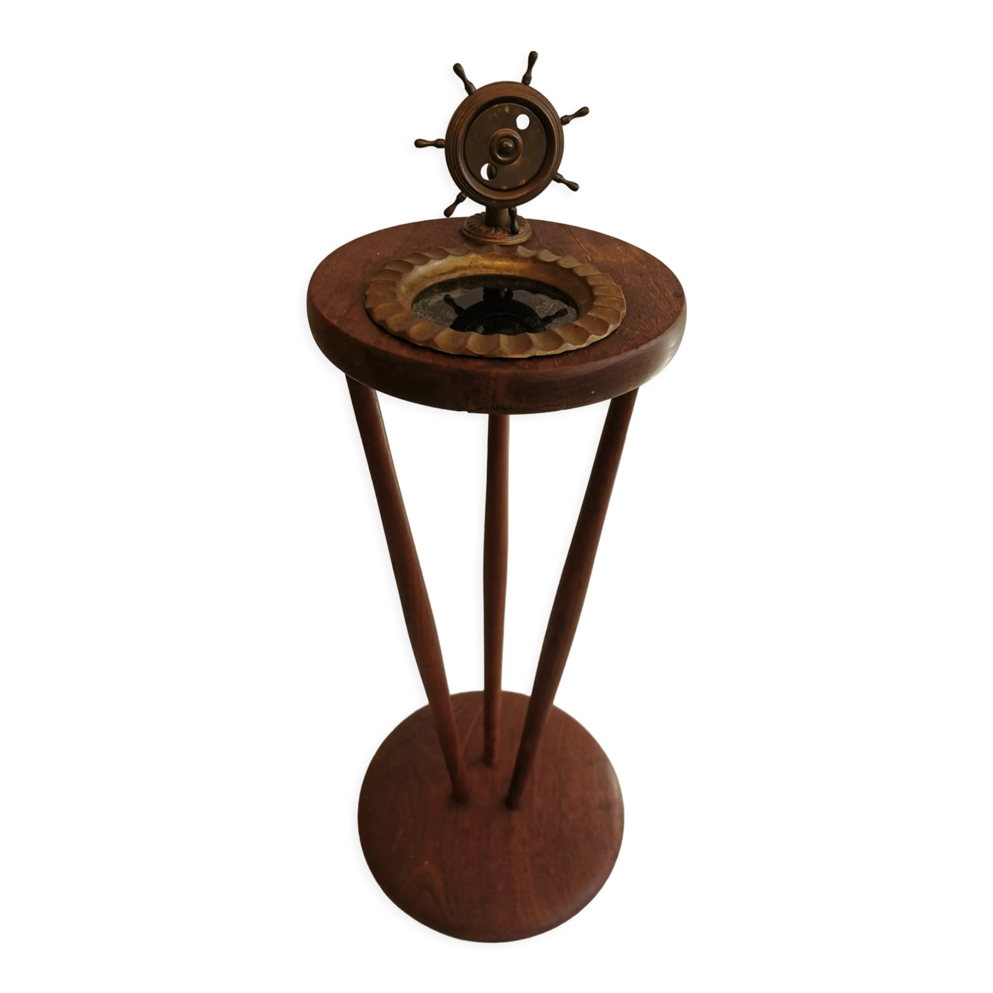 Older maritime floor ashtray on wooden base
