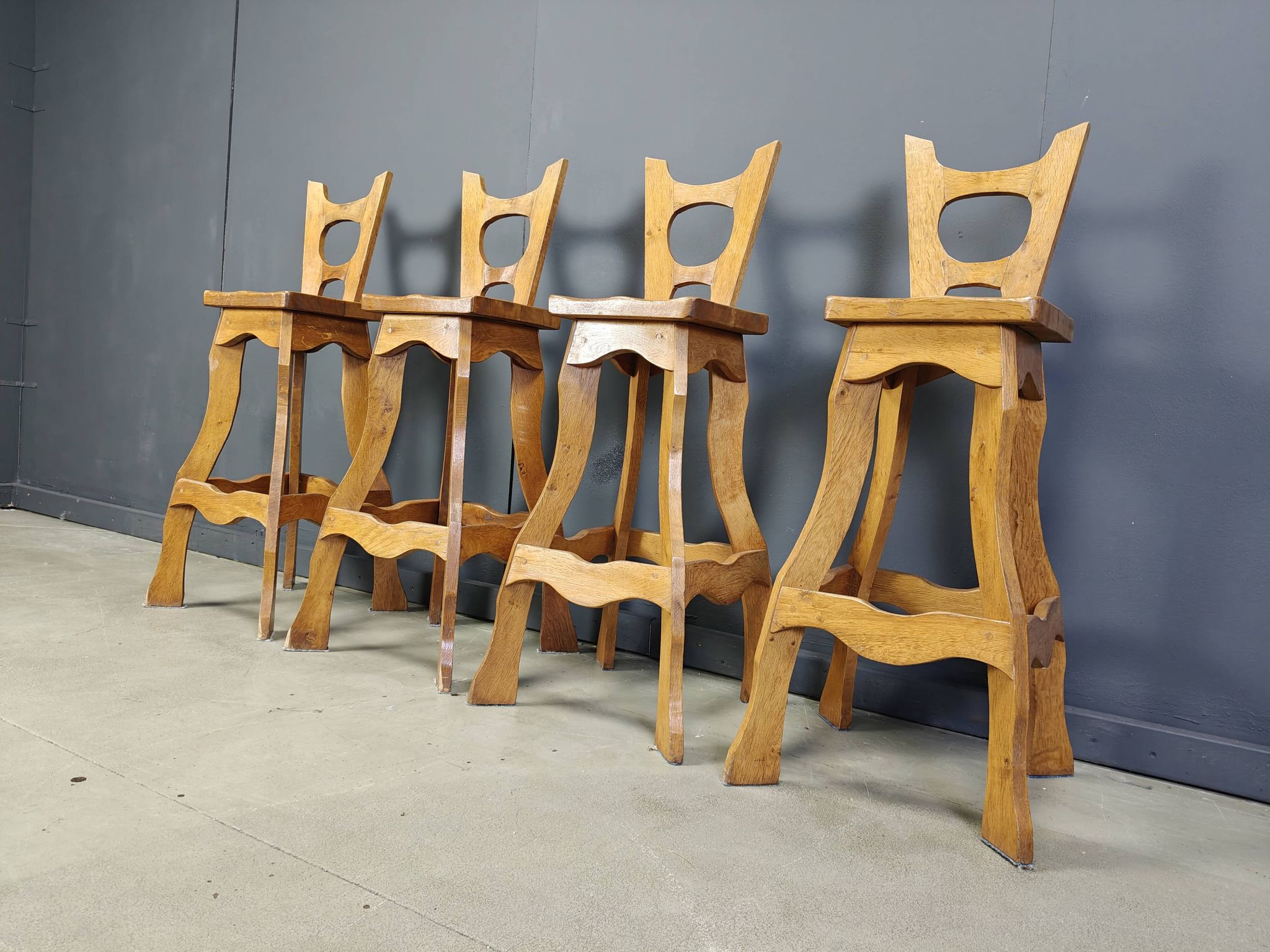 Vintage brutalist bar stools, set of 4 - 1960s