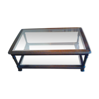 Table basse en bois massif et verre épais
