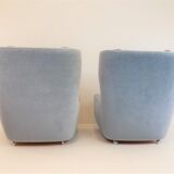 Ensemble de 2 fauteuils mohair bleu glacier Carl Straub