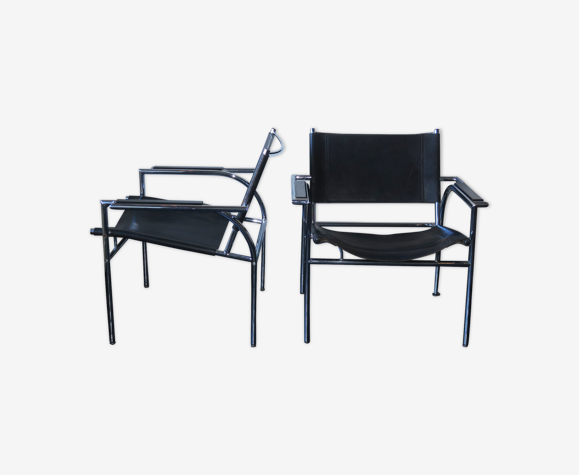 Paire de fauteuils vintage en cuir