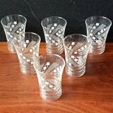 6 glasses 11 cl with vintage 1950 geometric patterns in white, France.