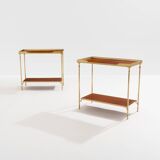 Pair of neoclassical brass and leather side tables by Maison Jansen, 1960