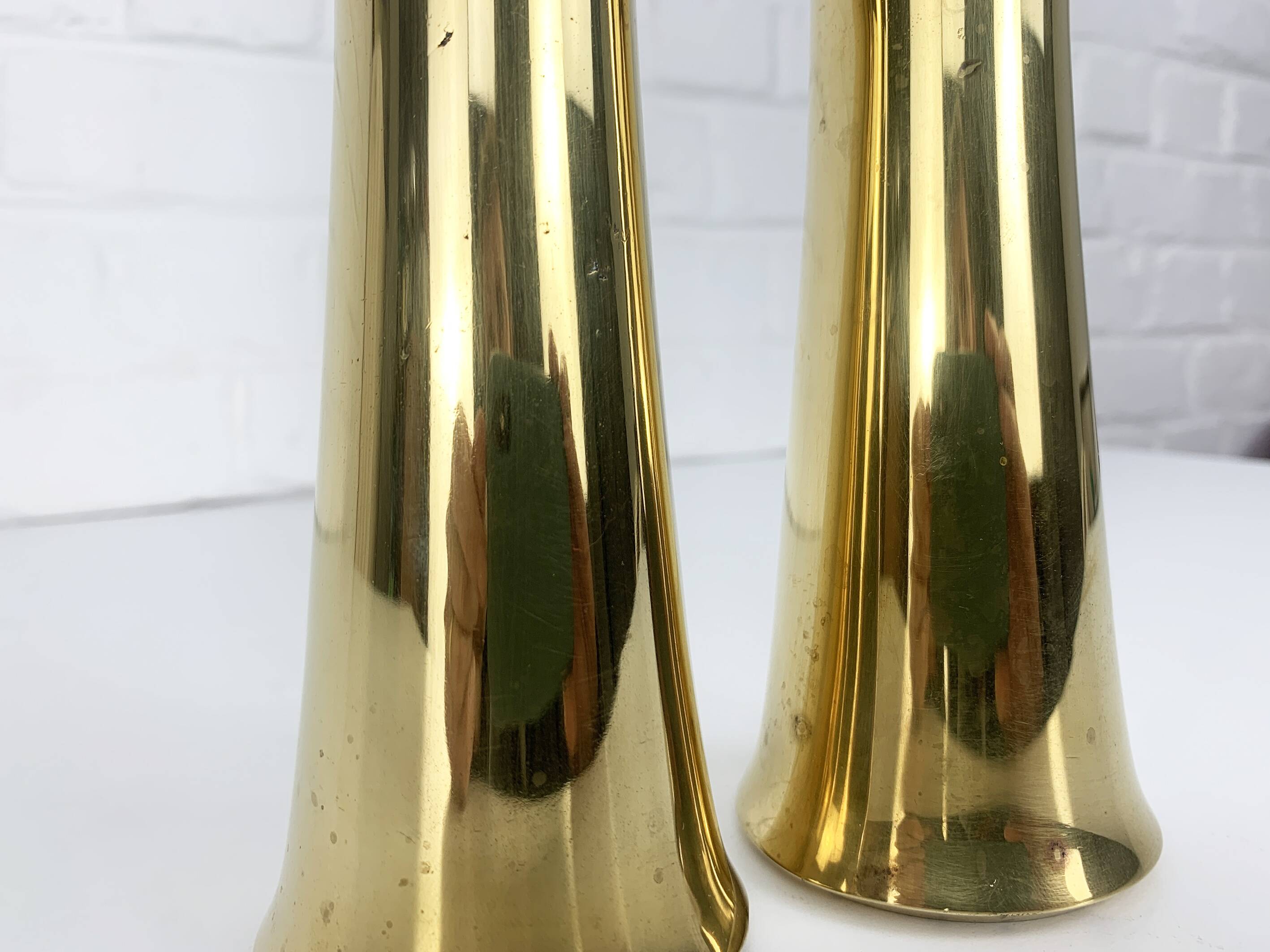 Pair of Scandinavian brass candle holders Jens Harald Quistgaard Dansk Design Denmark 1960-70