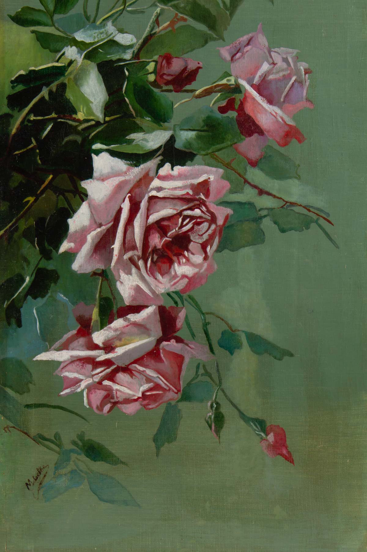Pair of roses paintings-circa 1900
