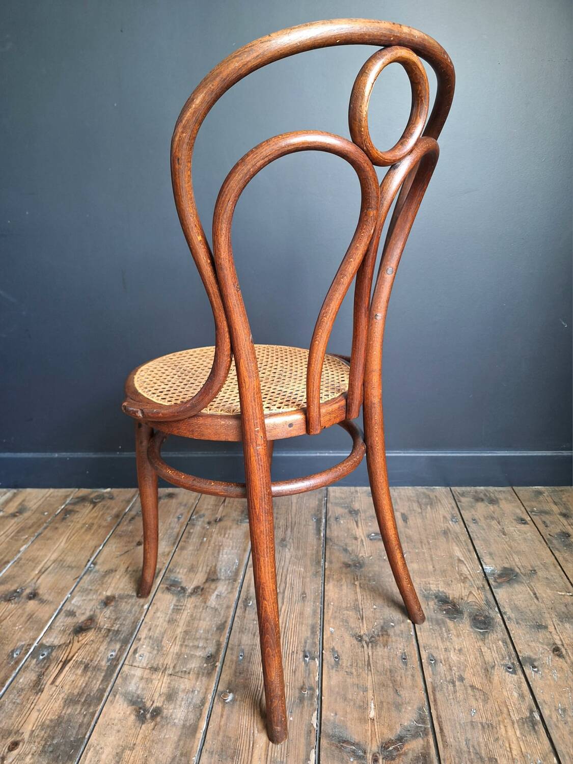 Antique Hoffman caned bistro chair, Art Deco and stool