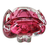 Ashtray. organic floral shape. cranberry pink. in modern art glass. designed by jozef hospodka
