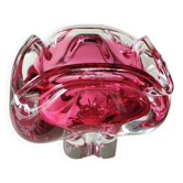 Ashtray. organic floral shape. cranberry pink. in modern art glass. designed by jozef hospodka