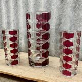 3 vases in clear and ruby red crystal – J.G. Durand, Luminarc