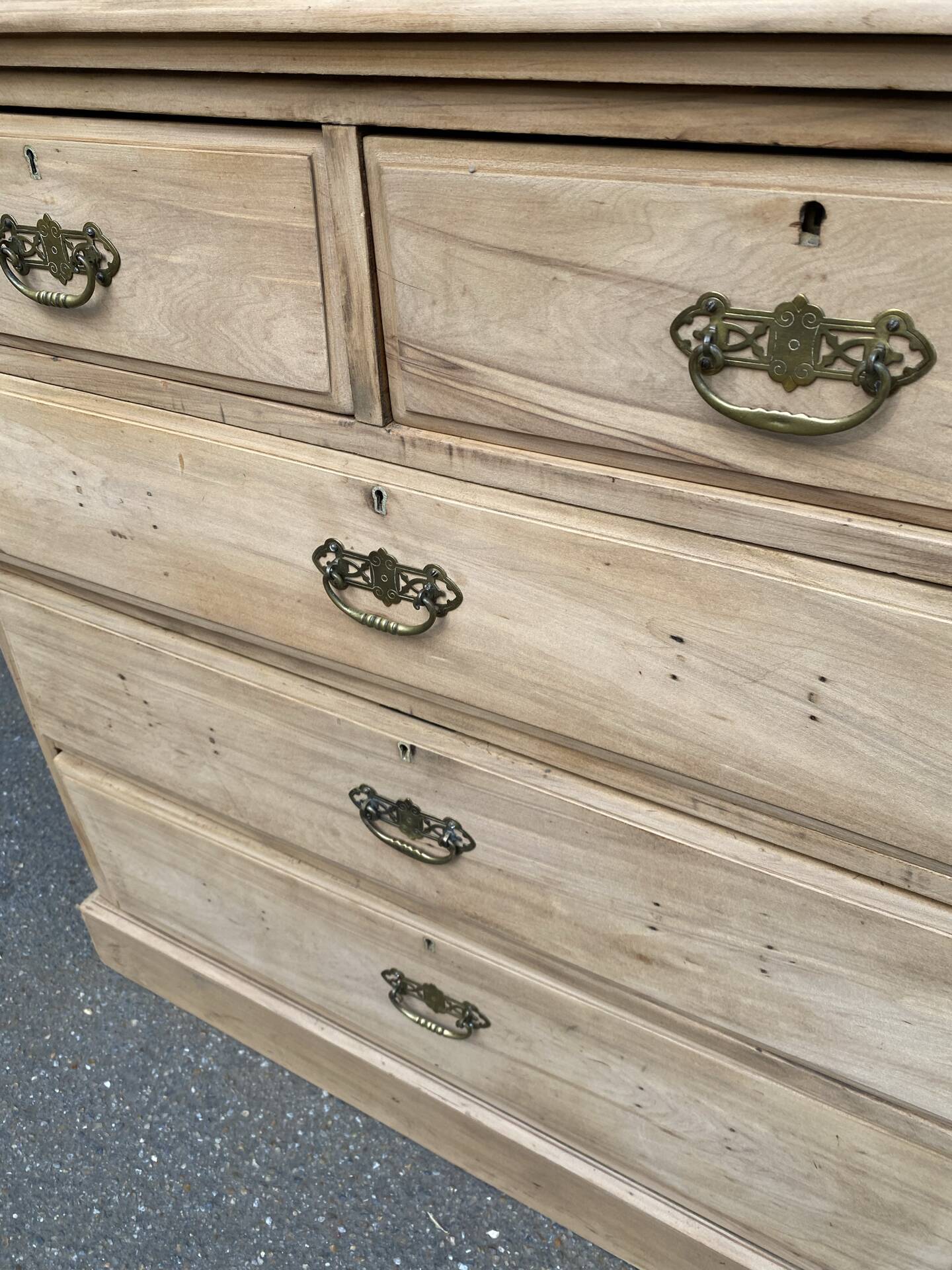 English stripped commode made of solid raw wood from the 19th century.