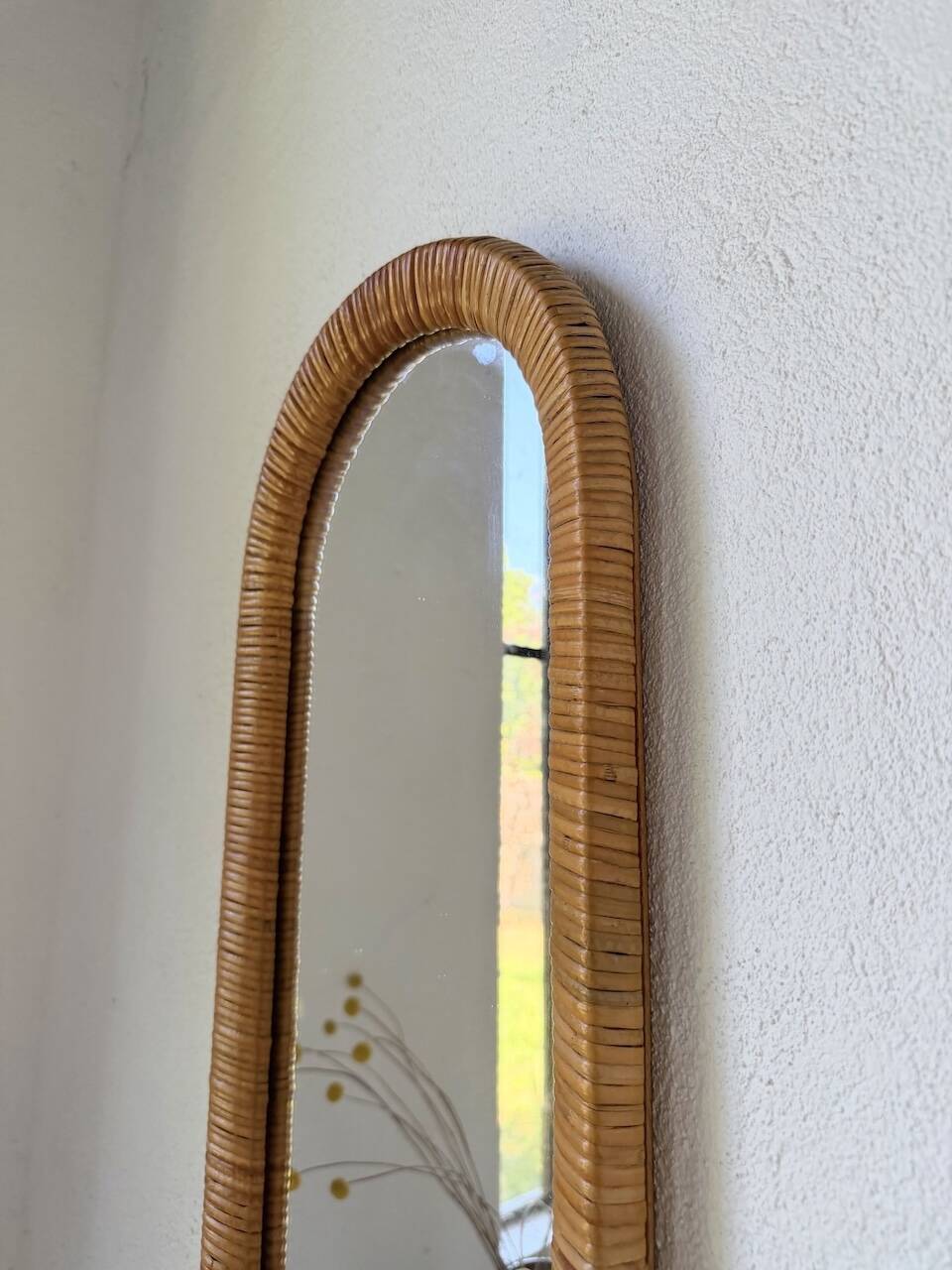 Miroir osier tressé Italie années 60 ovale