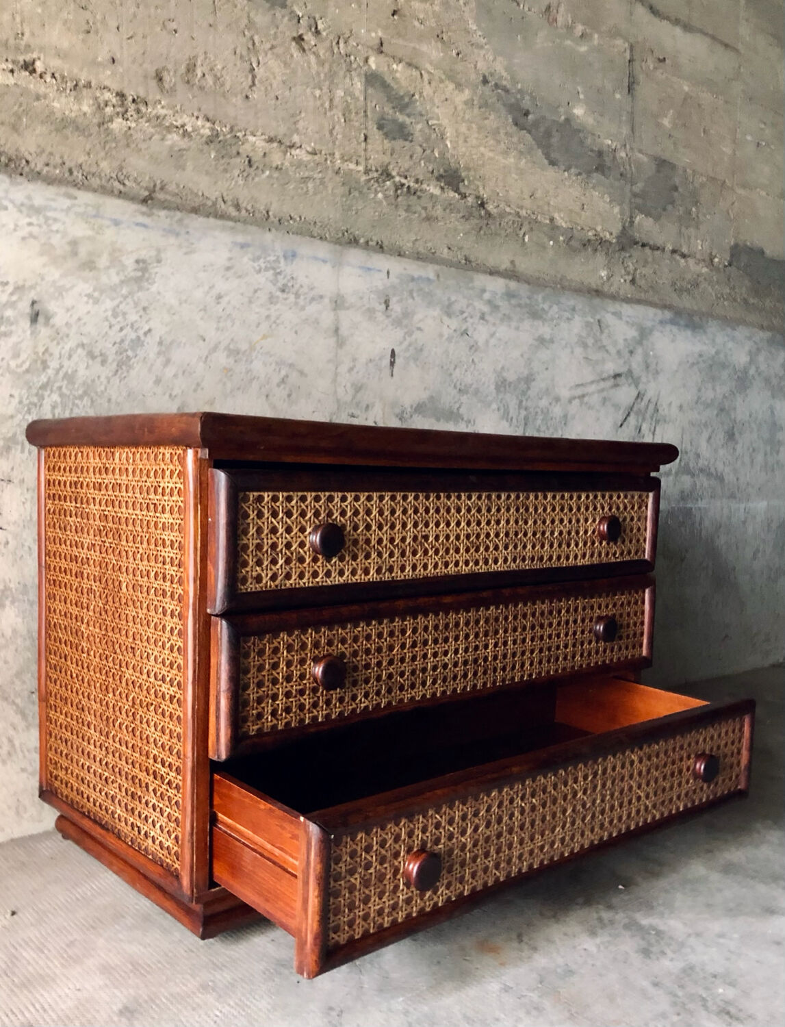 Vintage rattan chest of drawers "Maison Maugrion" R.Bobois