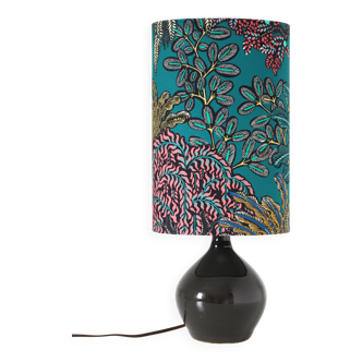 70s enamelled stoneware lamp with printed oval shade