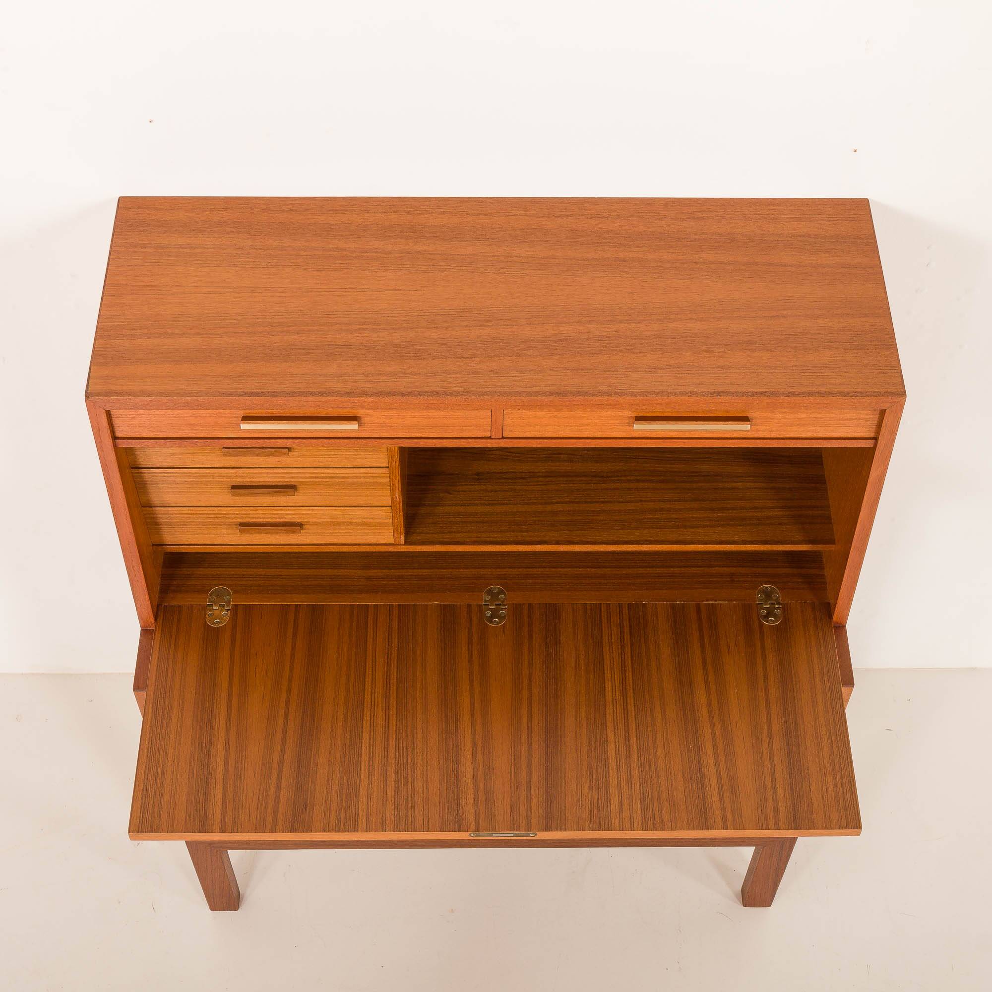 Danish mid century teak secretaire with brass inlays, 1960s