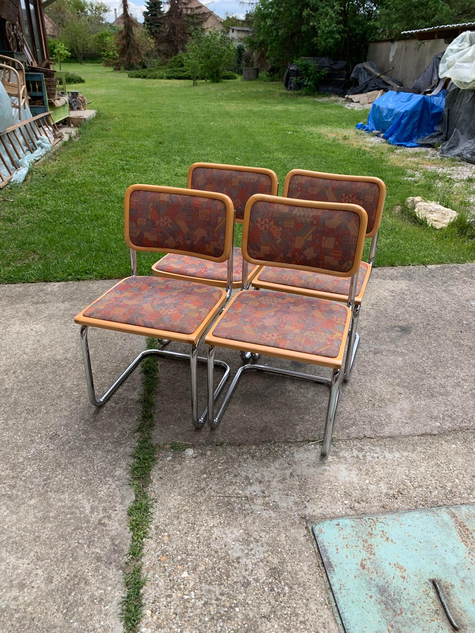 Set of 4 mid century modern upholstered cesca chair Italy 1970