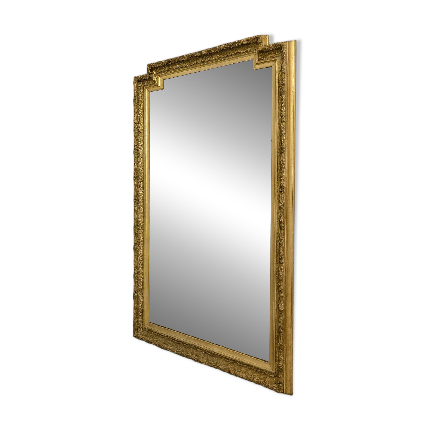 Large antique mirror from the Napoléon III era, finely carved and gilded with gold leaf.