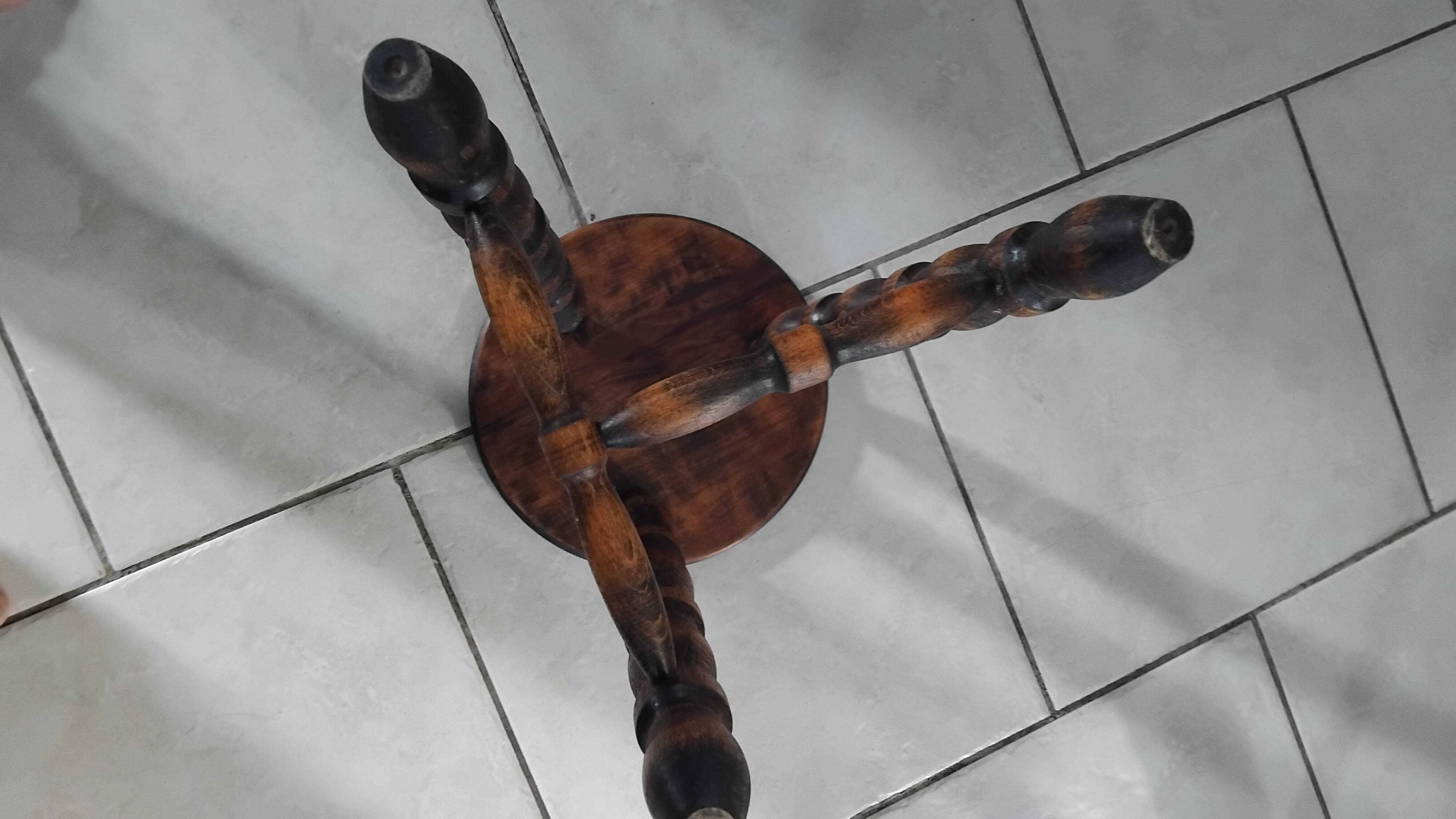 Old small vintage solid wood tripod stool farmhouse