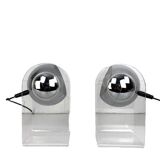 Pair of space age table lamps, chrome sphere and plexiglass, 70s