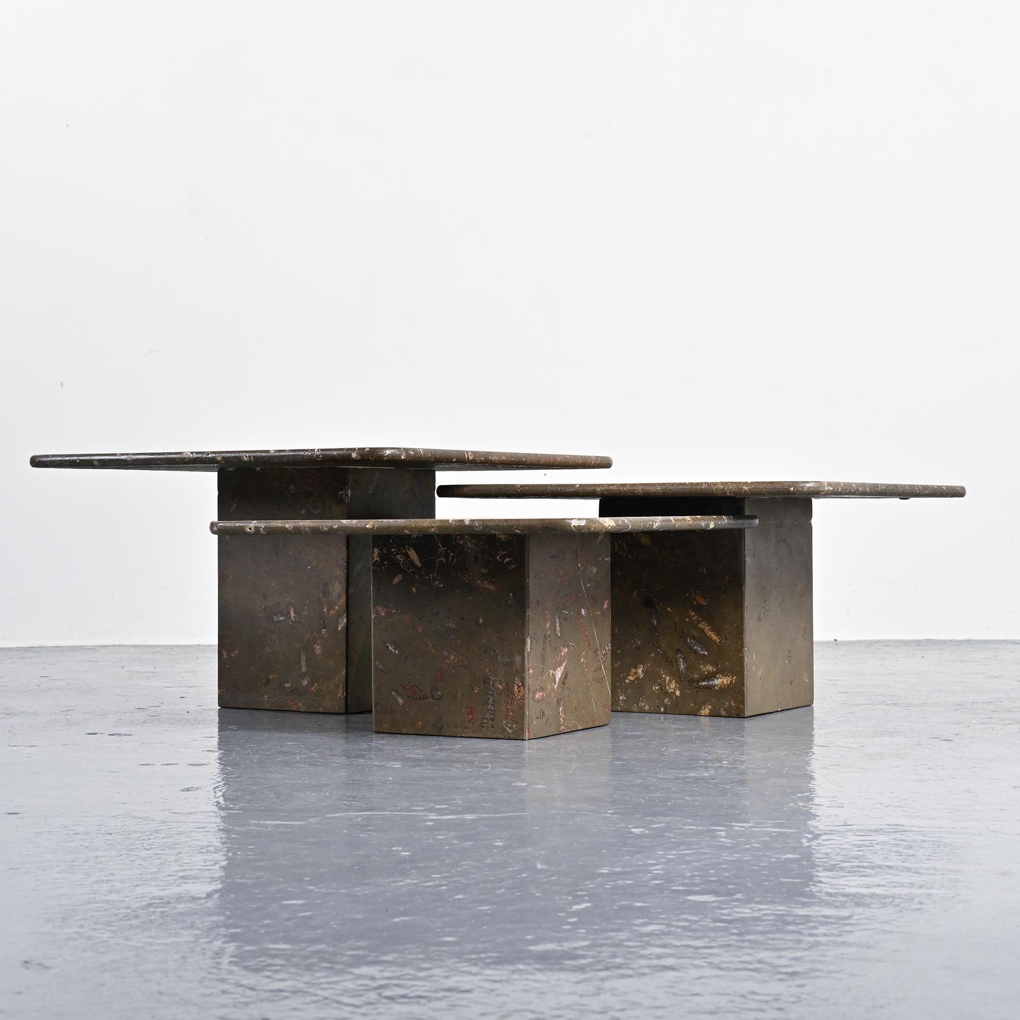 Set of three nesting tables "Fossil", Switzerland, circa 1970