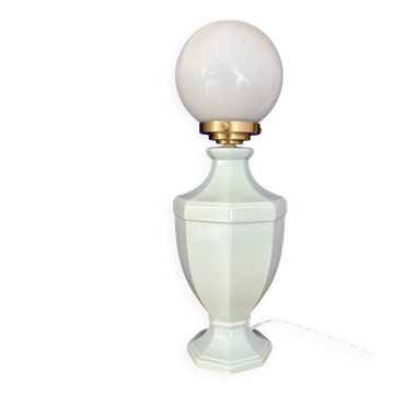 Vintage table lamp in blue ceramic and white opaline.