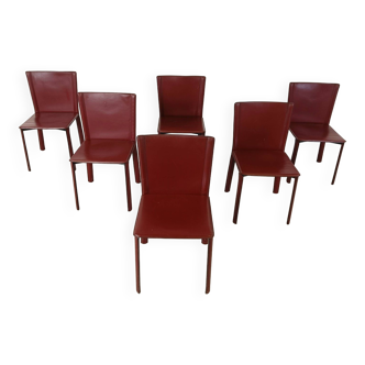 Chaises à repas vintage en cuir rouge, Italie, 1980