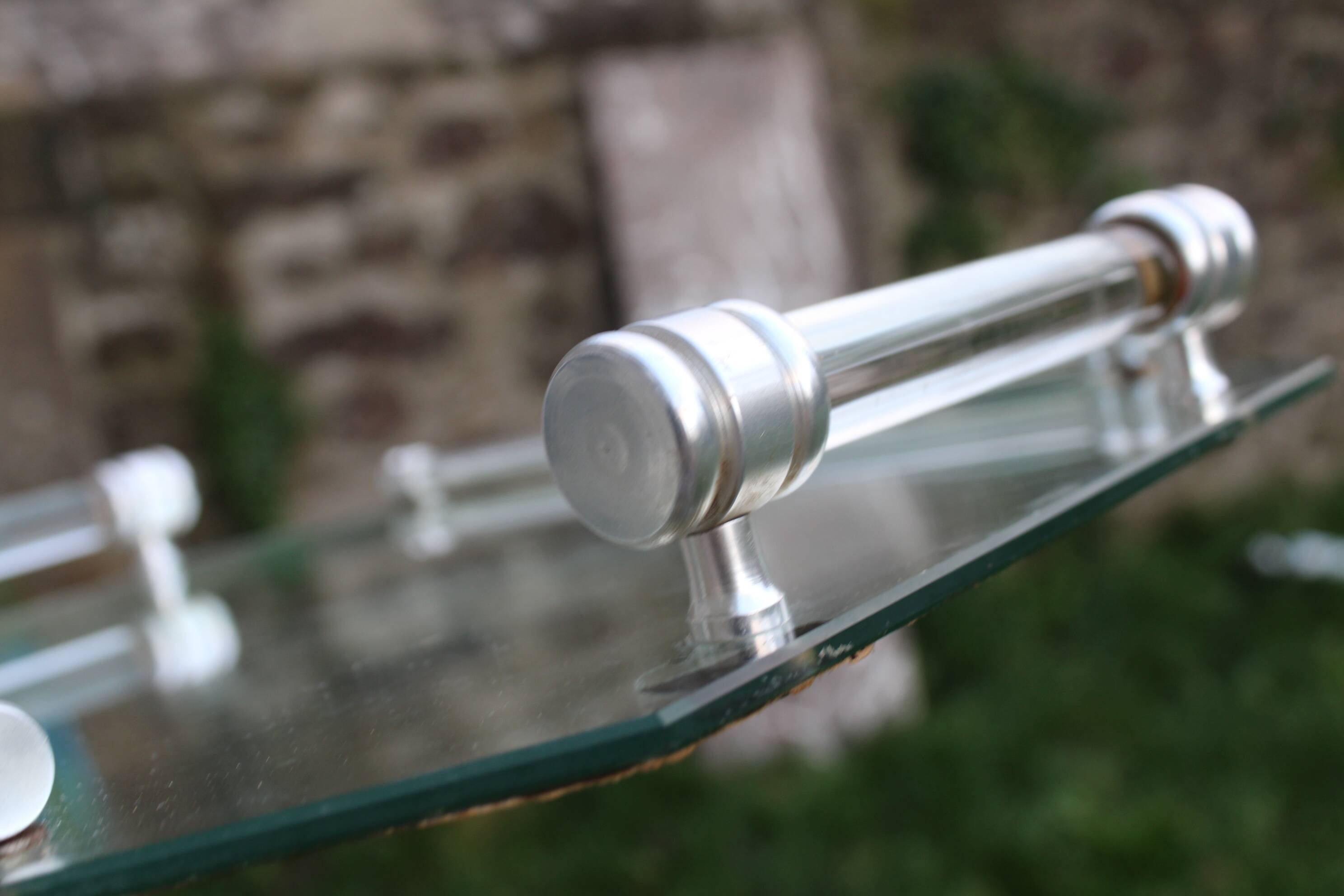 Vintage mirrored tray with glass and metal handles – H5 × W39 × D30 cm