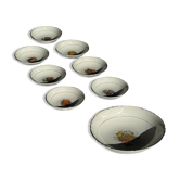 Service à salade de fruits vintage composé d'un saladier et de 7 coupelles