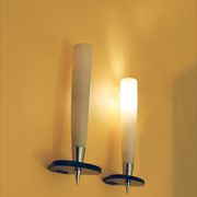 Set of two mid-century appliques in satin glass, crystal and chromed brass