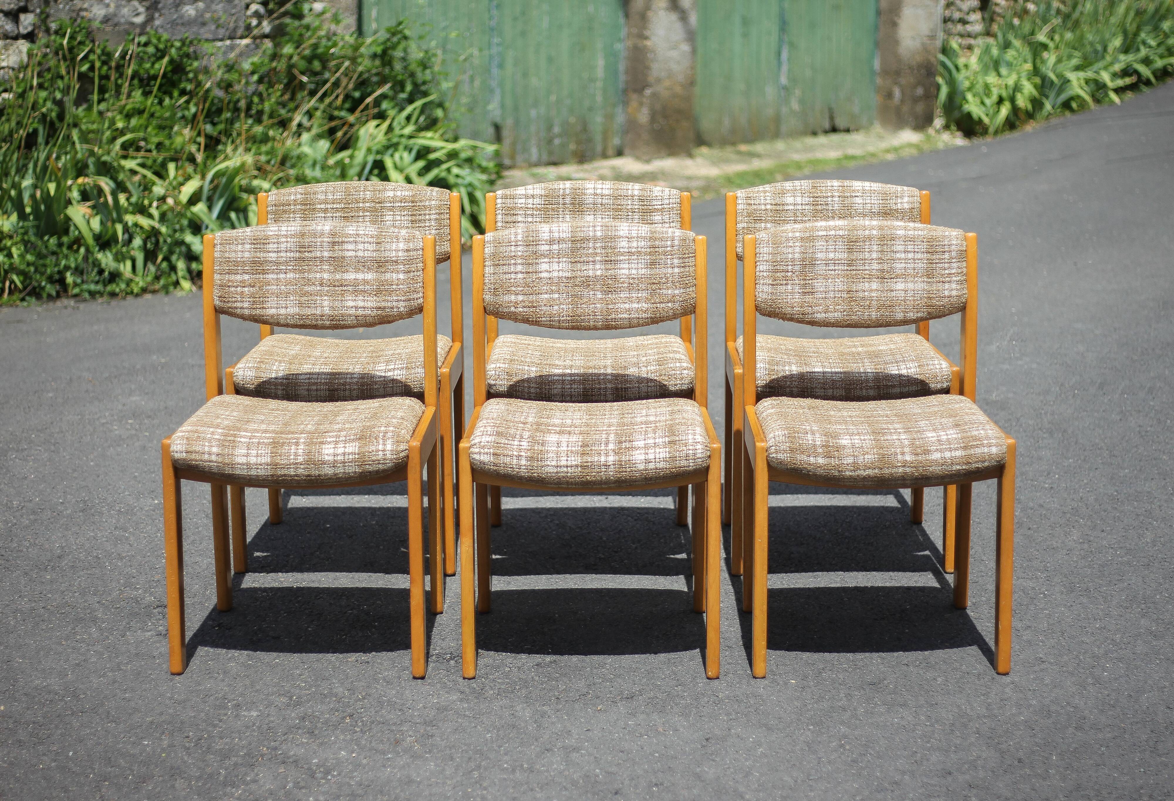 Dining room chairs X 6, vintage chair, vintage wood and fabric chair, series of chairs, decoration