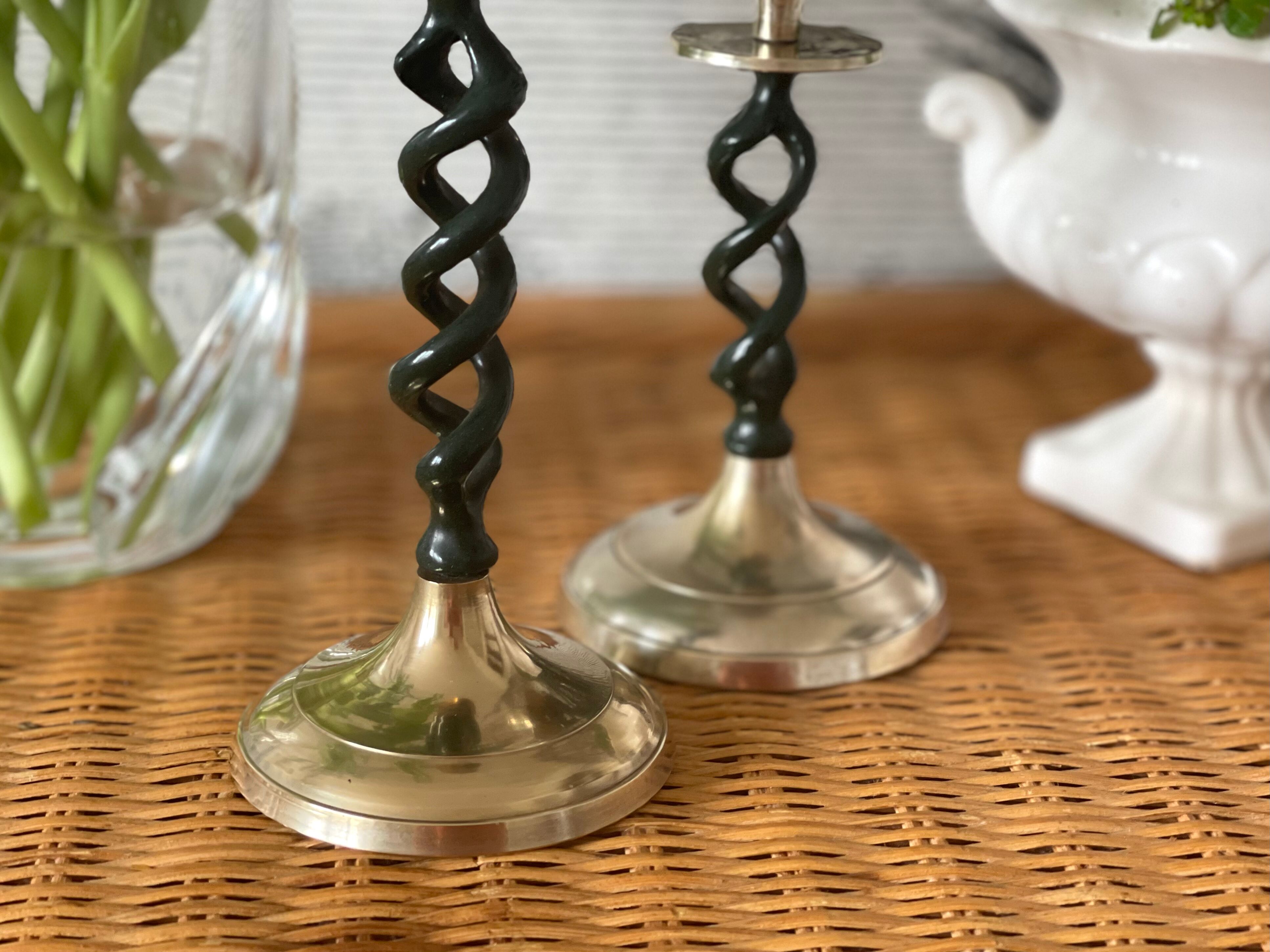 2 candle holders in brass and ceramic 1950