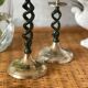 2 candle holders in brass and ceramic 1950