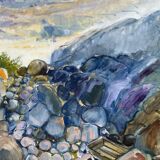 Large Abstractionism Landscape Oil Painting Signed Per Olof Netterblad, 1976