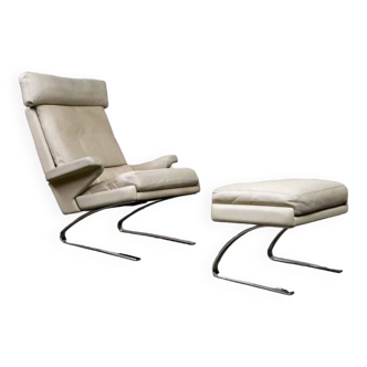 Fauteuil en cuir « Swing » avec pouf pour COR Allemagne, années 1960