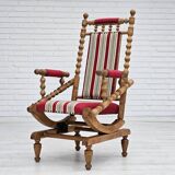 1970s, Danish highback rocking chair, oak wood, furniture wool, original condition.
