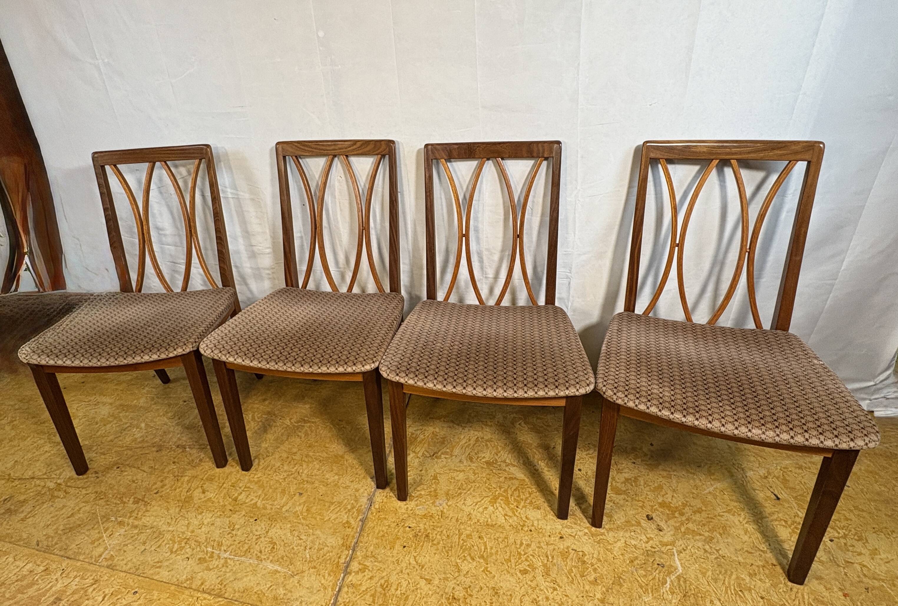 Mid century retro vintage teak and cloth dining chairs by GPlan 1970