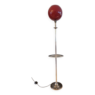 Floor lamp with tray and opaline glass globe