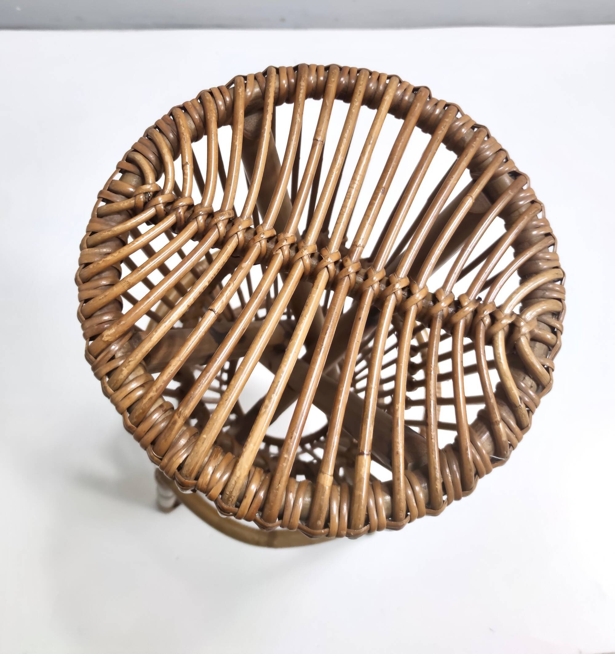 Pair of Postmodern Italian Round Bamboo Stools in the style of Agnoli