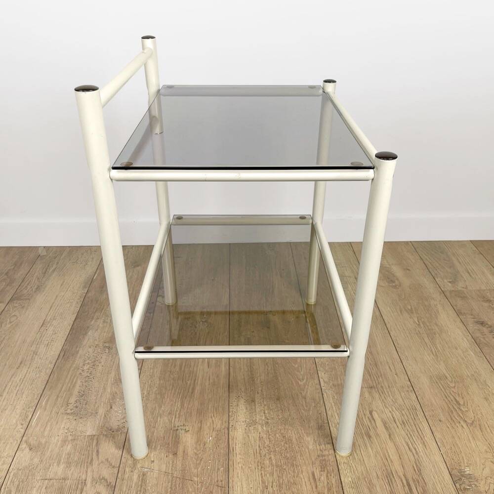 Pair of metal bedside tables and double smoked glass top from the 80s
