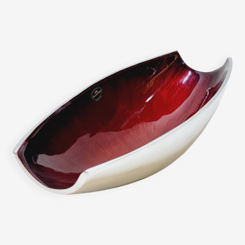 Designer bowl centerpiece in iridescent red enameled metal