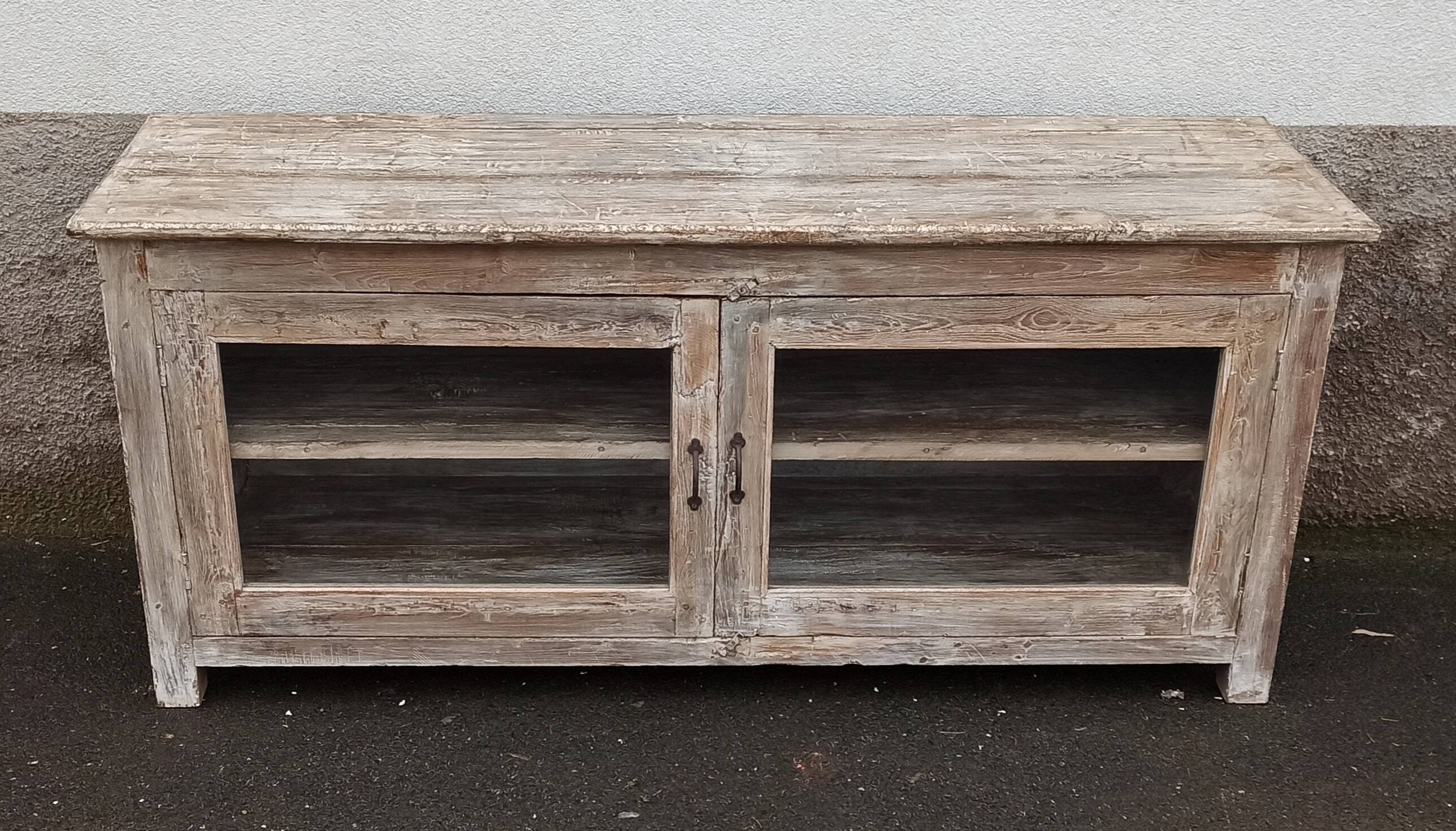 Glass sideboard in antique wood