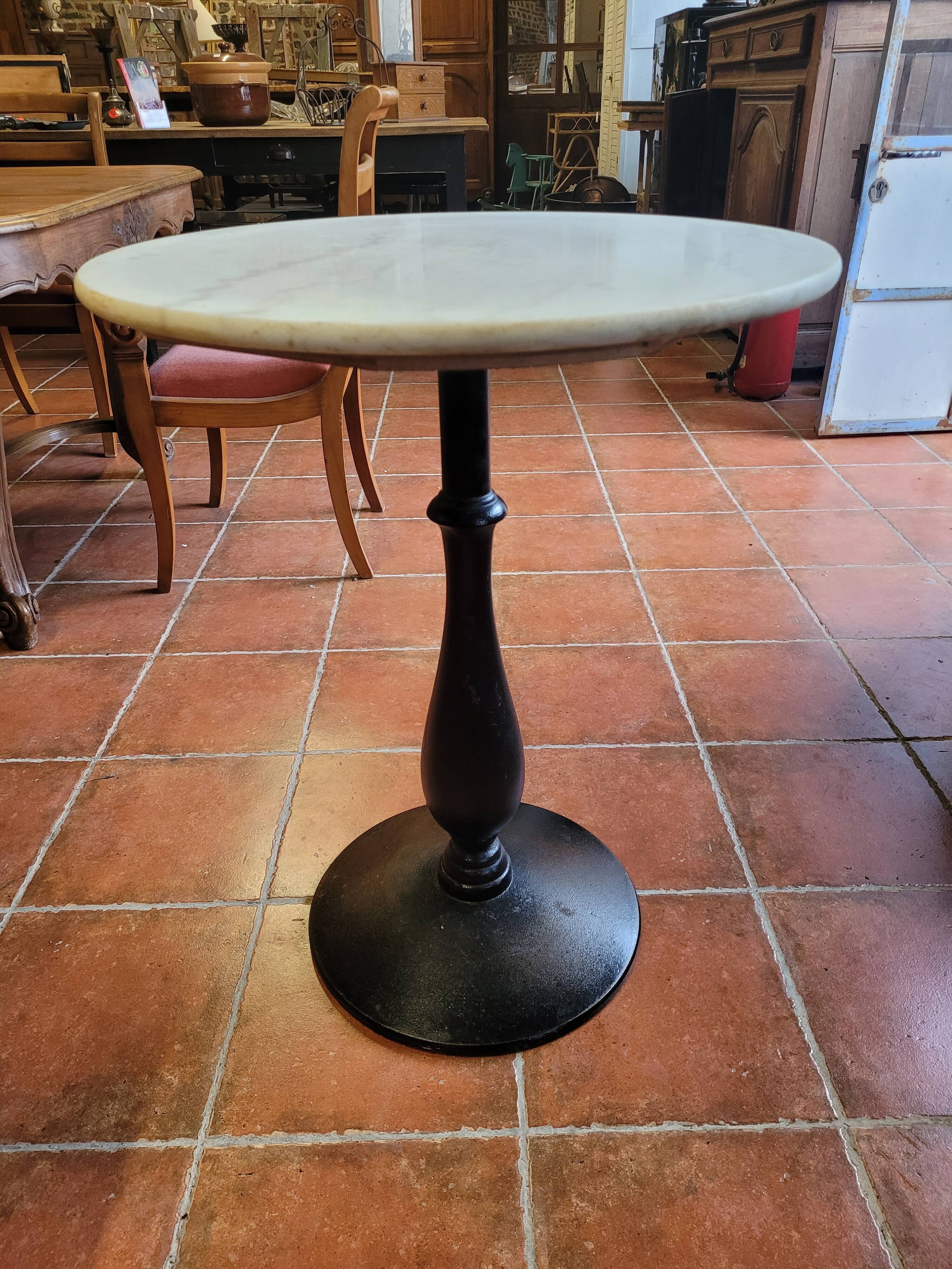 Bistro table base cast iron marble top
